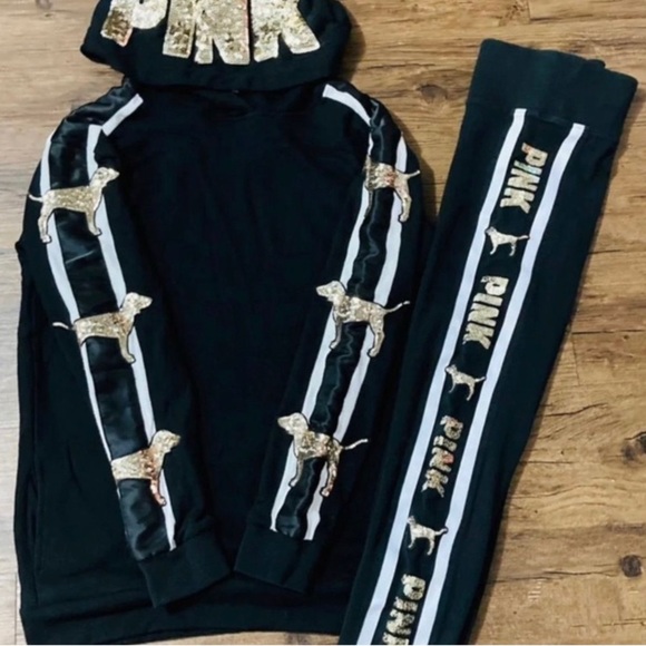 PINK VS BLING DOGGIE HOODIE / YOGA LEGGINGS OUTFIT SET LARGE - Picture 3 of 12